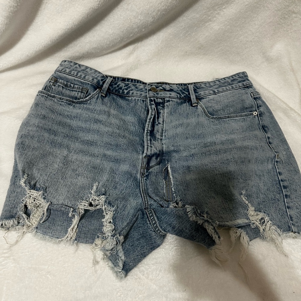Good American Light Blue Distressed Jean Shorts